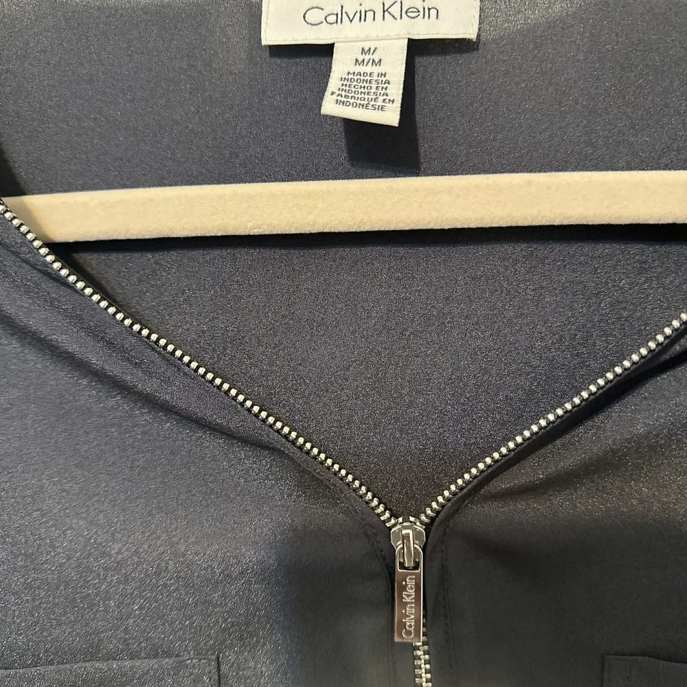 Calvin Klein Navy Zip-Front Top with Silver Hardware